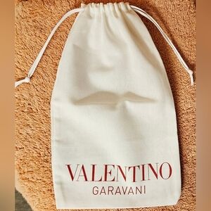 Authentic Valentino Garavani Dust Bag White Red Logo Drawstring Handbag Pouch